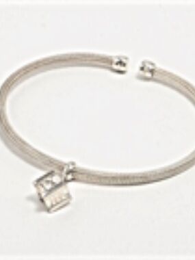 Tiffany & Co. Sterling Silver Atlas Cube Charm Mesh Cuff Bracelet